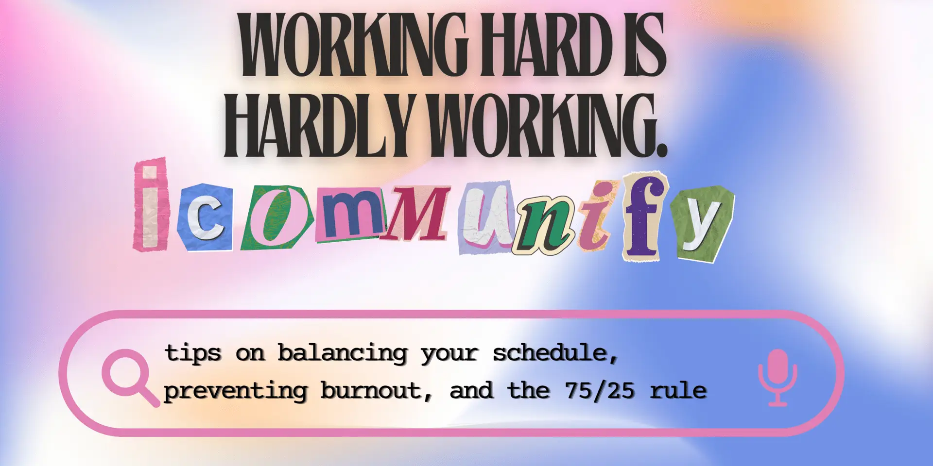 Working Hard is Hardly Working: Tips to Successfully Balance College Life When it comes to being a college student, learning how to balance all your duties can prove to be one of the most stressful components of navigating your post-secondary education. Maintaining a balance between academics, extracurriculars, working, and a social life can often lead to burnout. Trust me, we get it. There aren't enough hours in the day to accommodate a busy schedule, and on top of that, keeping track of everything that needs to get done can even add to the stress you're experiencing. To lighten the load, we've created a platform that allows you to take control of your time and manage your extracurriculars- all under one website. iCommunify is the answer to mastering event management, time tracking, and balancing busy schedules.